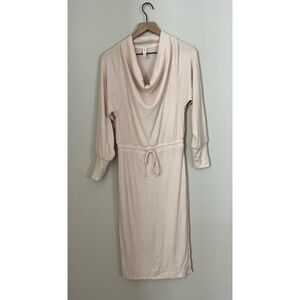 Daily Practice Anthropologie Small Cowl Neck Ribbed‎ Knit Midi Dress Beige